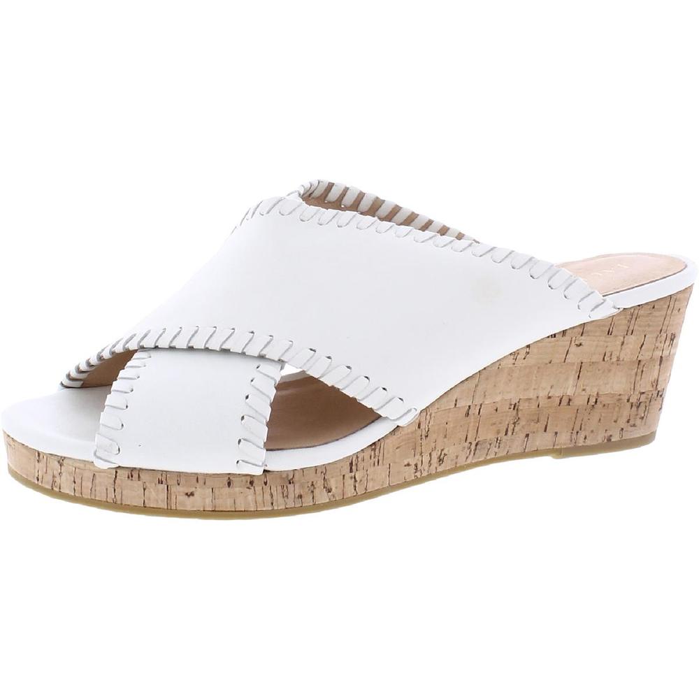Jack Rogers Womens Sloane White Faux Leather Slides Wedge Sandals Shoes NWT